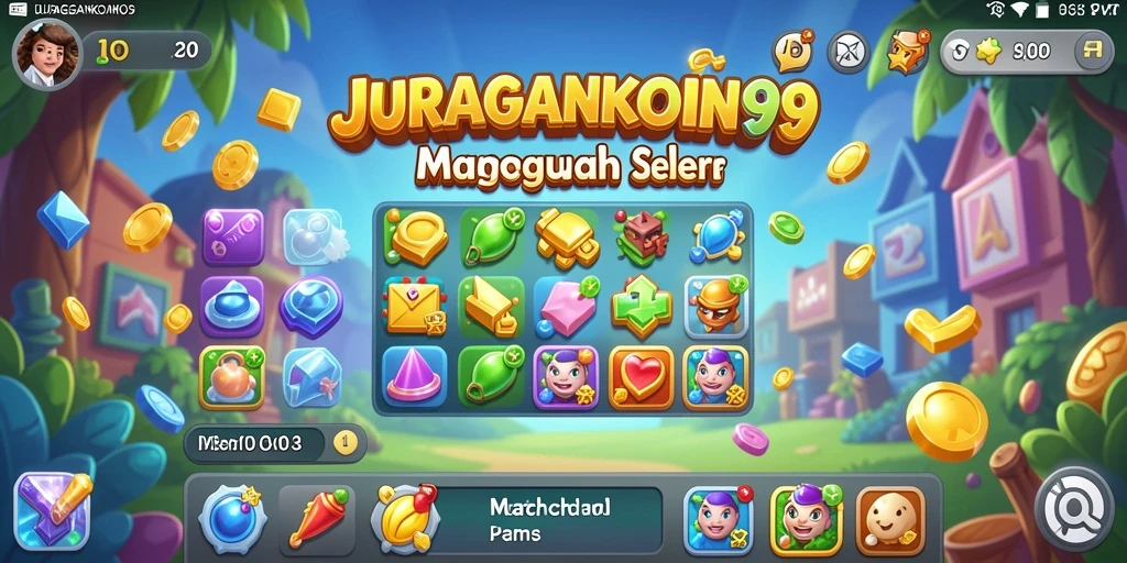 Screenshot gameplay JURAGANKOIN99 menampilkan aksi match-3 yang mendebarkan.