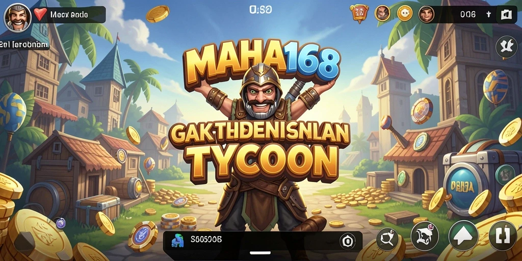 Tampilan gameplay menarik dari MAHA168, menunjukkan simulasi bisnis yang dinamis.