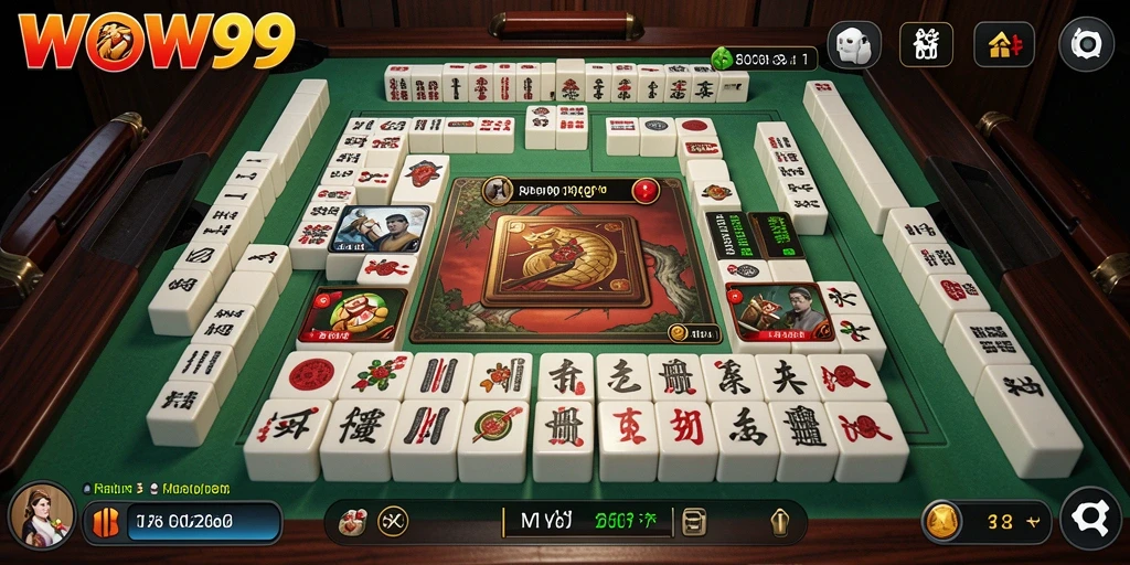 Screenshot gameplay WOW99 menampilkan suasana permainan Mahjong yang menegangkan.